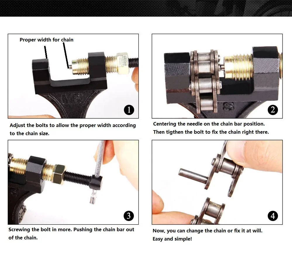 Motorcycle Chain Breaker Link Removal Splitter Tool 420 428 520 530 Chain Cutter Riveting Tool for 420-530 Chains thumbnail 4