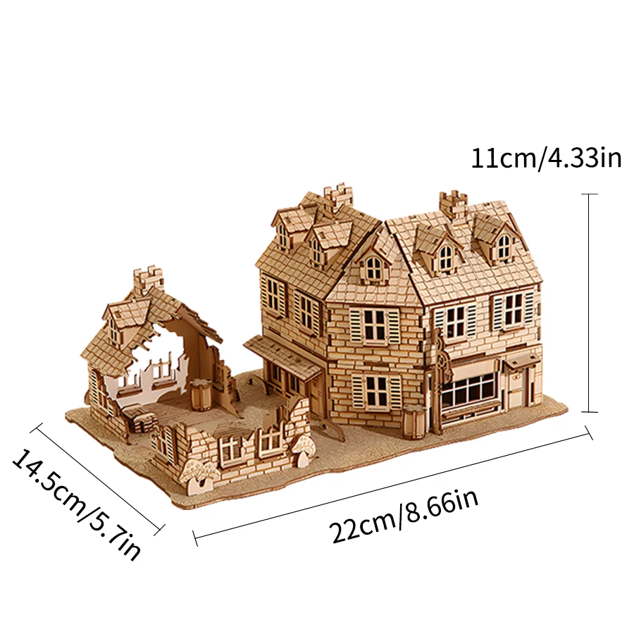 OUZEY DIY Architectural Model Kits 3D Wooden Puzzle WW2 House Military Building Desk Decoration Gifts for Men and Adults thumbnail 6