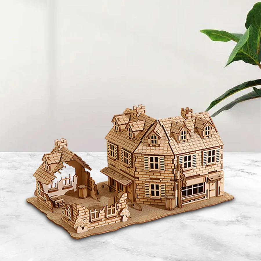 OUZEY DIY Architectural Model Kits 3D Wooden Puzzle WW2 House Military Building Desk Decoration Gifts for Men and Adults thumbnail 2