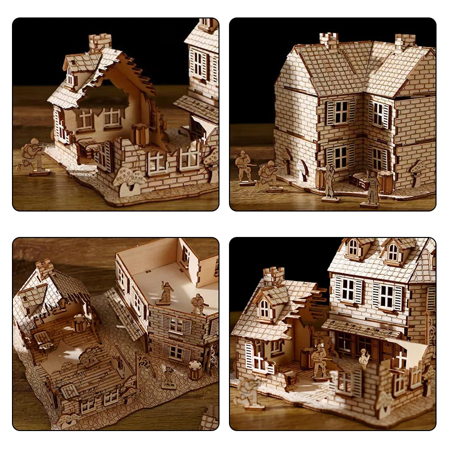 OUZEY DIY Architectural Model Kits 3D Wooden Puzzle WW2 House Military Building Desk Decoration Gifts for Men and Adults thumbnail 5