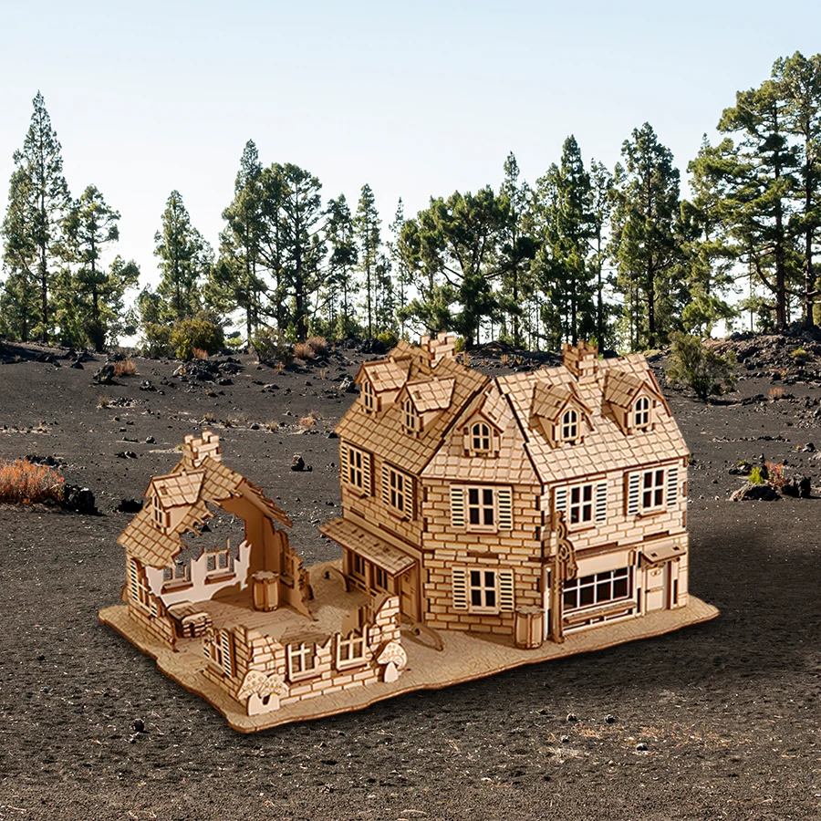 OUZEY DIY Architectural Model Kits 3D Wooden Puzzle WW2 House Military Building Desk Decoration Gifts for Men and Adults thumbnail 4