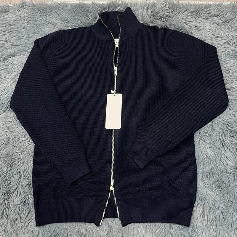 Asian size Autumn Winter Men Loose Casual Knit Sweater Zipper Semi High Neck Long Sleeve Cardigan Lazy Comfortable Warm Top