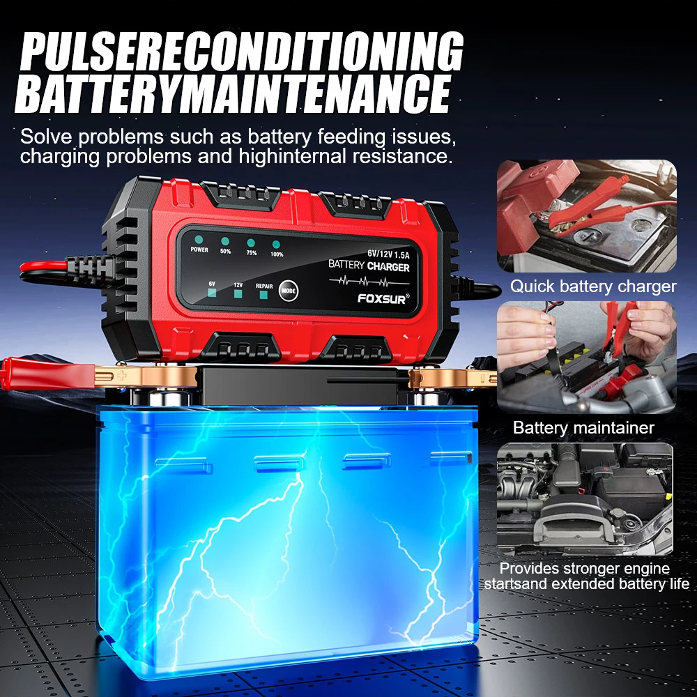 Car Battery Chargers 6V 12V 25W Storage Cell Lead-Acid Battery Maintance Smart Pulse Repair Motorcycle Battery Charge Device thumbnail 5