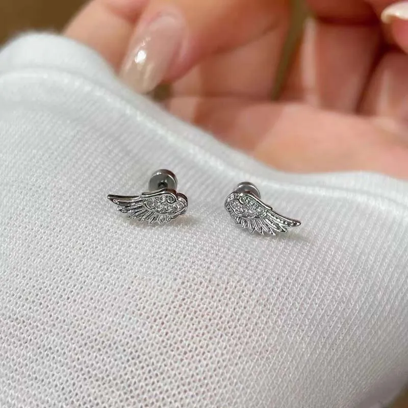 Fashion Silver Color Zircon Wing Stud Earrings for Women Luxury Shiny Crystal Geometric Personality Ear Bone Nail Jewelry Gifts thumbnail 3
