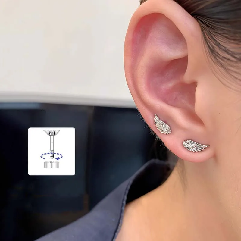 Fashion Silver Color Zircon Wing Stud Earrings for Women Luxury Shiny Crystal Geometric Personality Ear Bone Nail Jewelry Gifts thumbnail 2