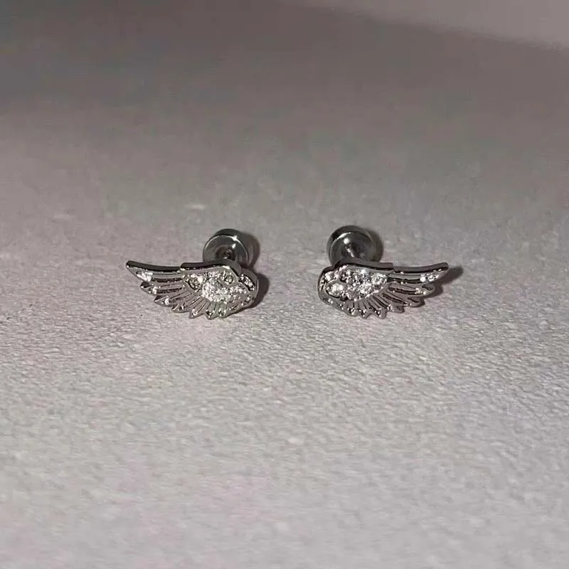 Fashion Silver Color Zircon Wing Stud Earrings for Women Luxury Shiny Crystal Geometric Personality Ear Bone Nail Jewelry Gifts thumbnail 5
