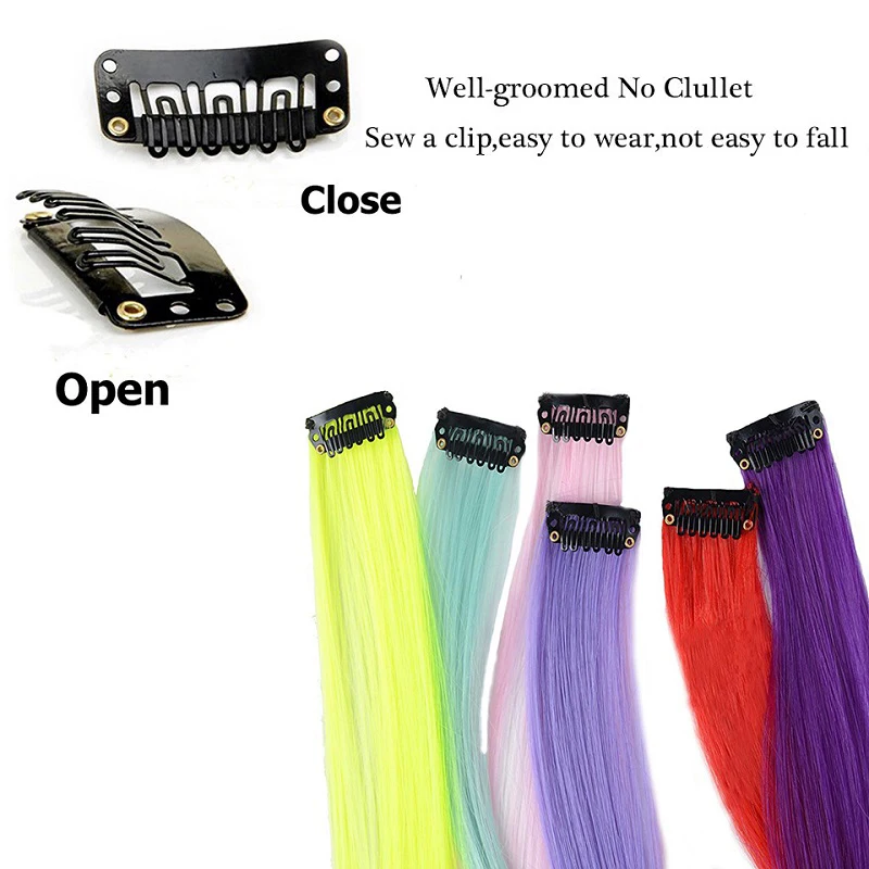 10pcs 22Inch Synthetic Long Straight Hair Extensions Clip in Colored Party Highlights Hairpieces for Women Kids Girls thumbnail 2
