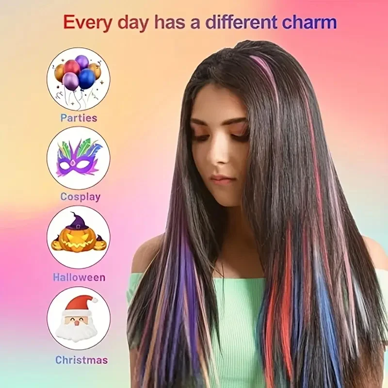 10pcs 22Inch Synthetic Long Straight Hair Extensions Clip in Colored Party Highlights Hairpieces for Women Kids Girls thumbnail 5