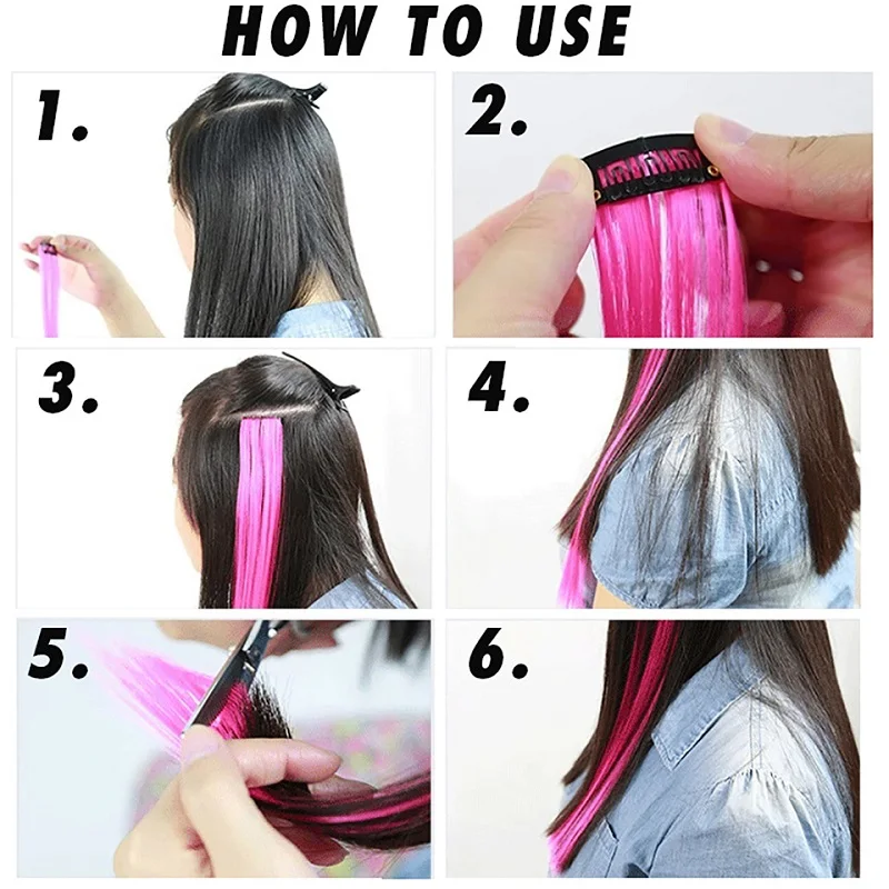 10pcs 22Inch Synthetic Long Straight Hair Extensions Clip in Colored Party Highlights Hairpieces for Women Kids Girls thumbnail 4