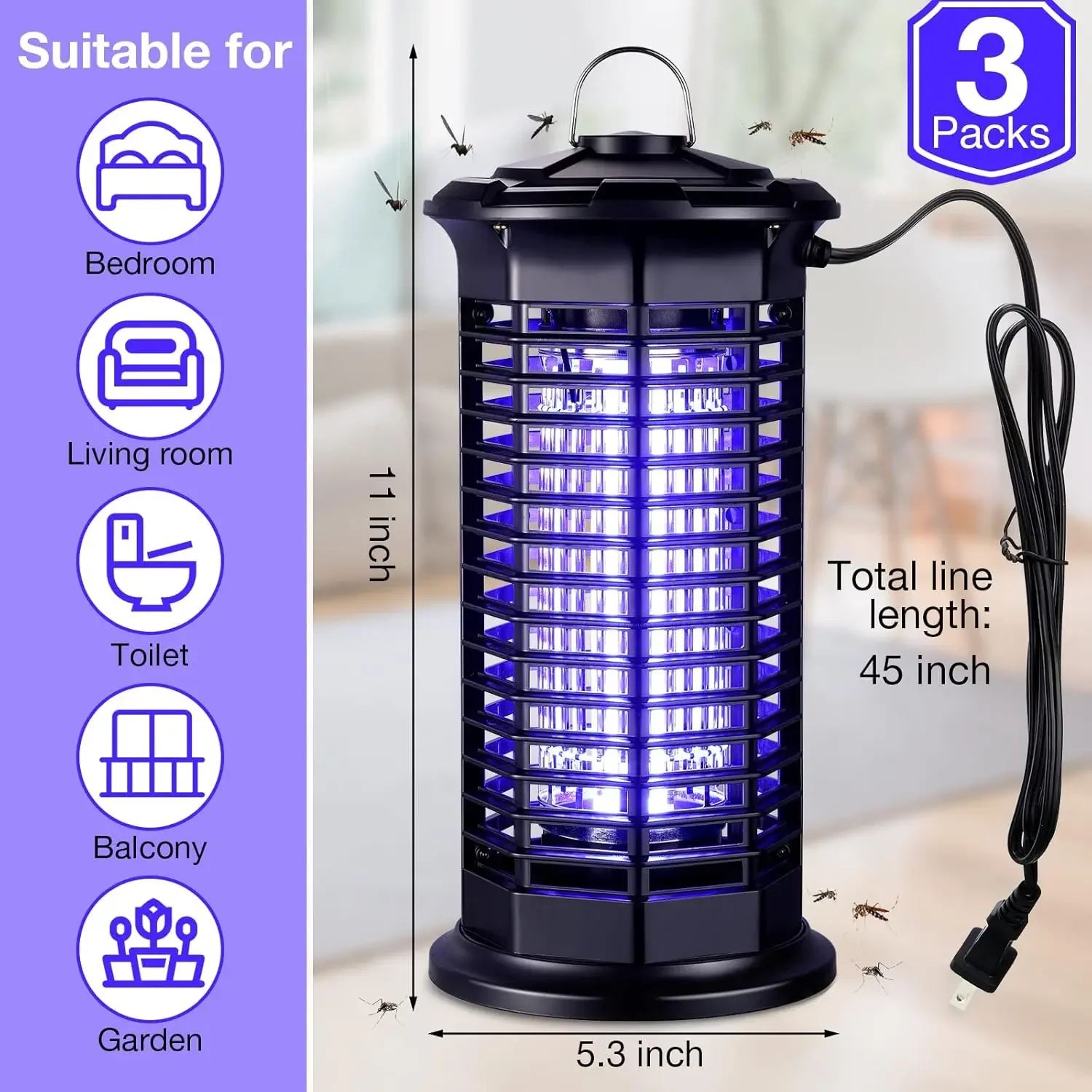 Mosquito Zappers Waterproof Insect Killer UV LED Trap with Electric Shock for Outdoor Home Garden Backyard Camping Patio Room thumbnail 2