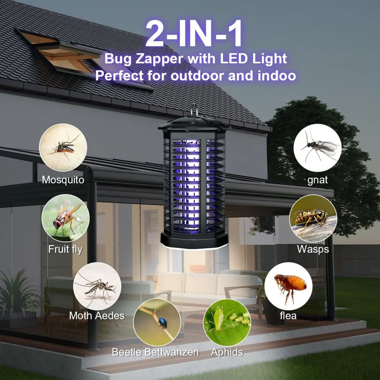 Mosquito Zappers Waterproof Insect Killer UV LED Trap with Electric Shock for Outdoor Home Garden Backyard Camping Patio Room thumbnail 5