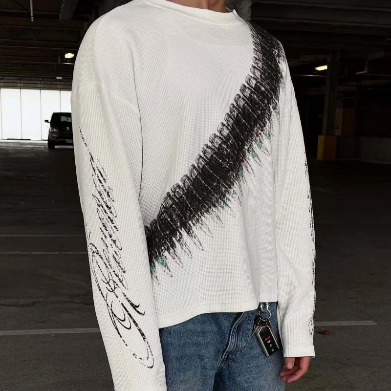 2025 New y2k Bullet Letter Printed American Retro Long Sleeve T-shirt Street Style Casual Loose Men's and Women's Top thumbnail 4