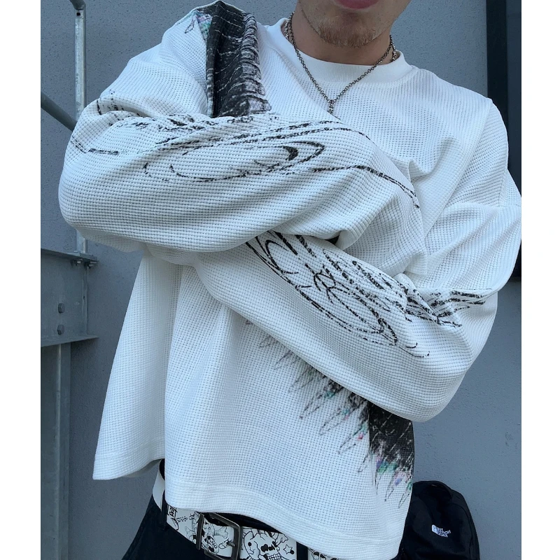 2025 New y2k Bullet Letter Printed American Retro Long Sleeve T-shirt Street Style Casual Loose Men's and Women's Top thumbnail 5