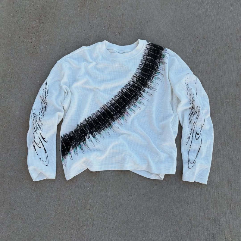 2025 New y2k Bullet Letter Printed American Retro Long Sleeve T-shirt Street Style Casual Loose Men's and Women's Top thumbnail 3