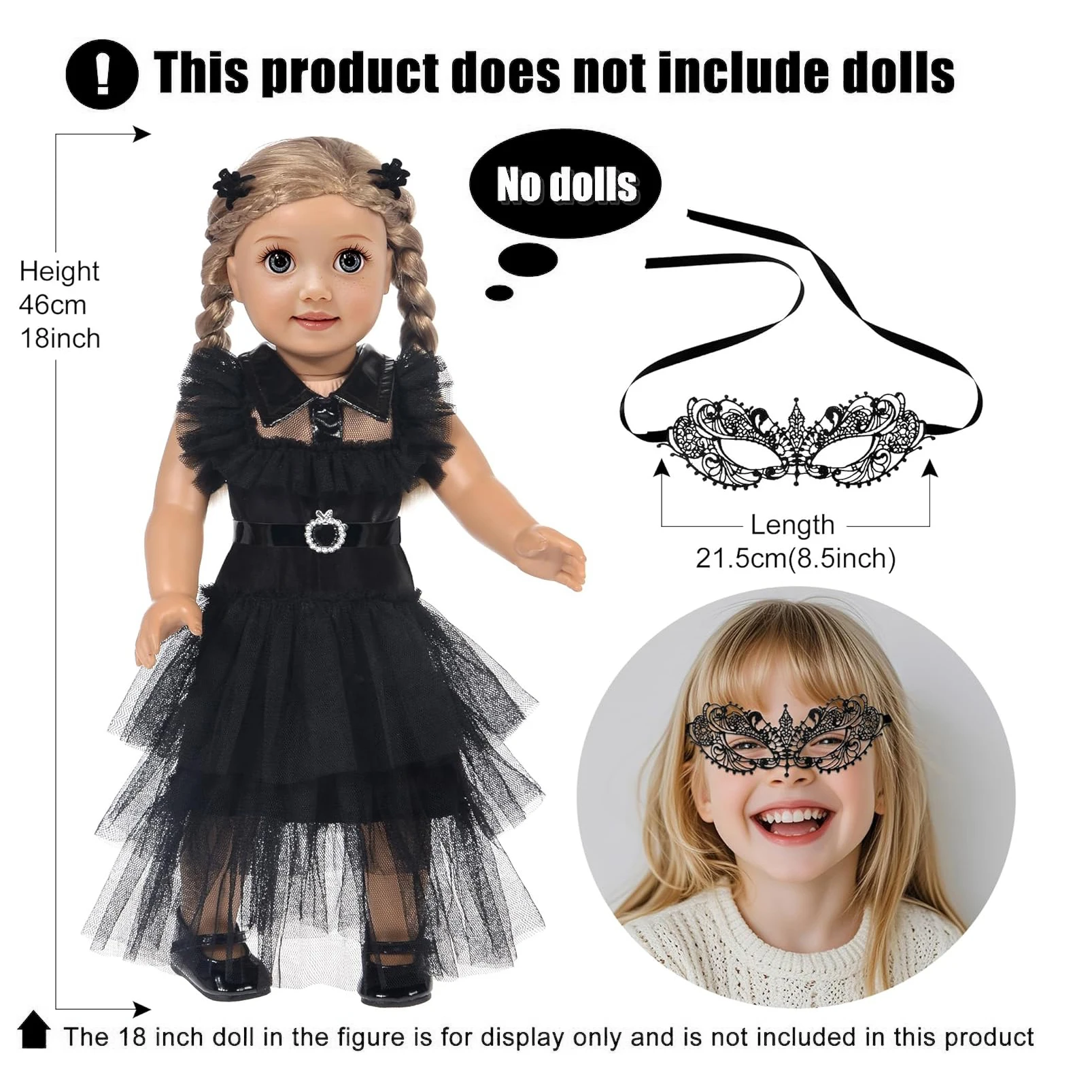18 Inch Girl Dolls Halloween Wednesday Dress For American Ours & Generation 43-45 Cm Baby Doll Skirt Kids Toys Gift Sets thumbnail 3