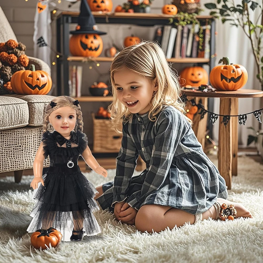 18 Inch Girl Dolls Halloween Wednesday Dress For American Ours & Generation 43-45 Cm Baby Doll Skirt Kids Toys Gift Sets thumbnail 5