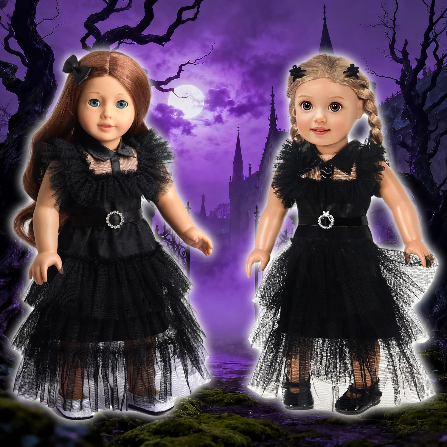 18 Inch Girl Dolls Halloween Wednesday Dress For American Ours & Generation 43-45 Cm Baby Doll Skirt Kids Toys Gift Sets