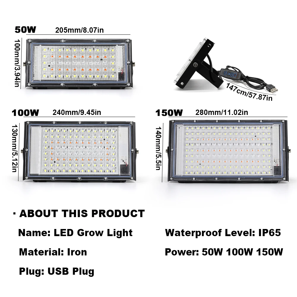 LED Grow Light Phytolamp For Plants USB 5V Sunlike Full Specturm Plant Lights Adjustable Brightness Floodlight Hydroponic IP65 thumbnail 2
