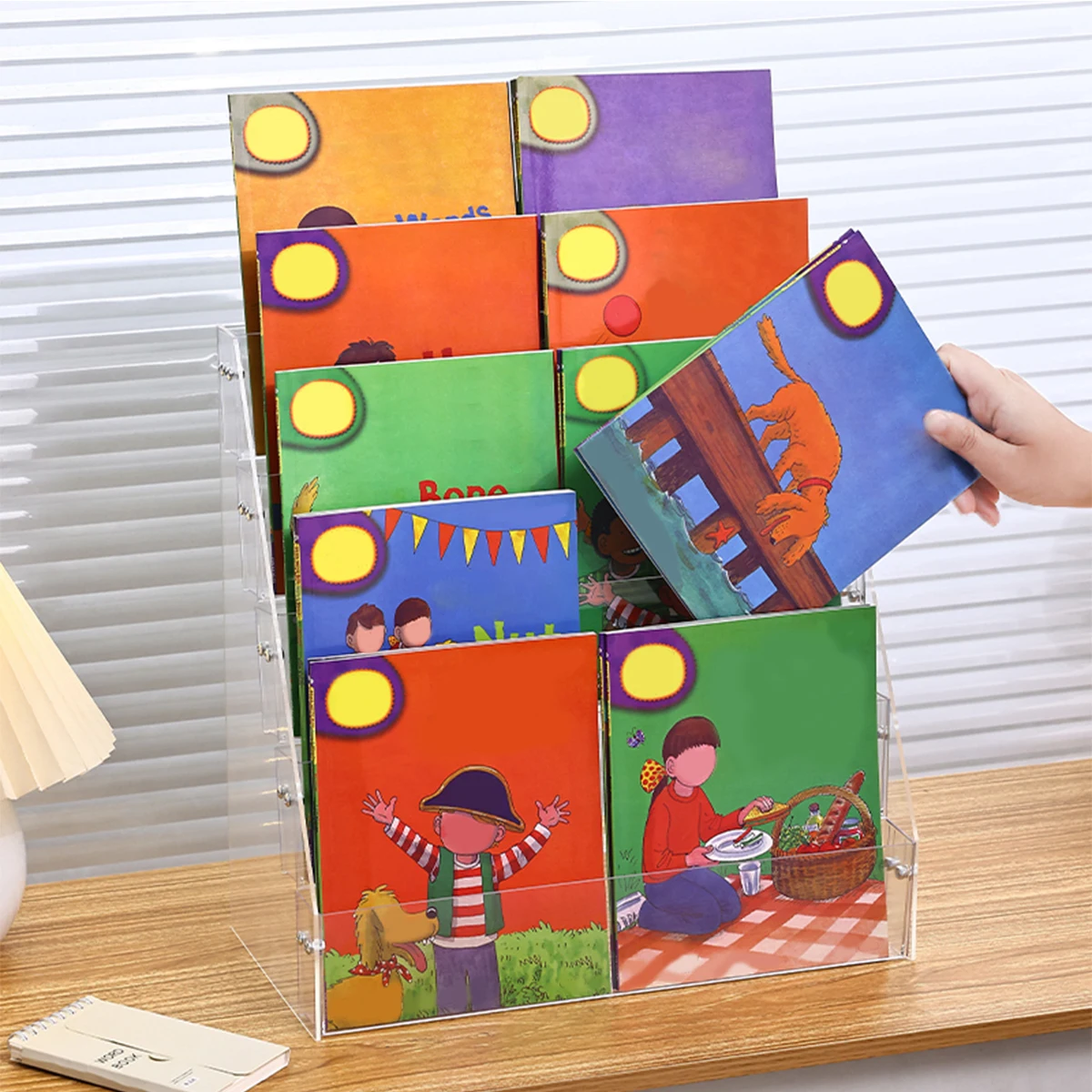 1pc stepped acrylic multi-layer book picture book display storage rack multi-purpose detachable practical bookshelf organizer thumbnail 3