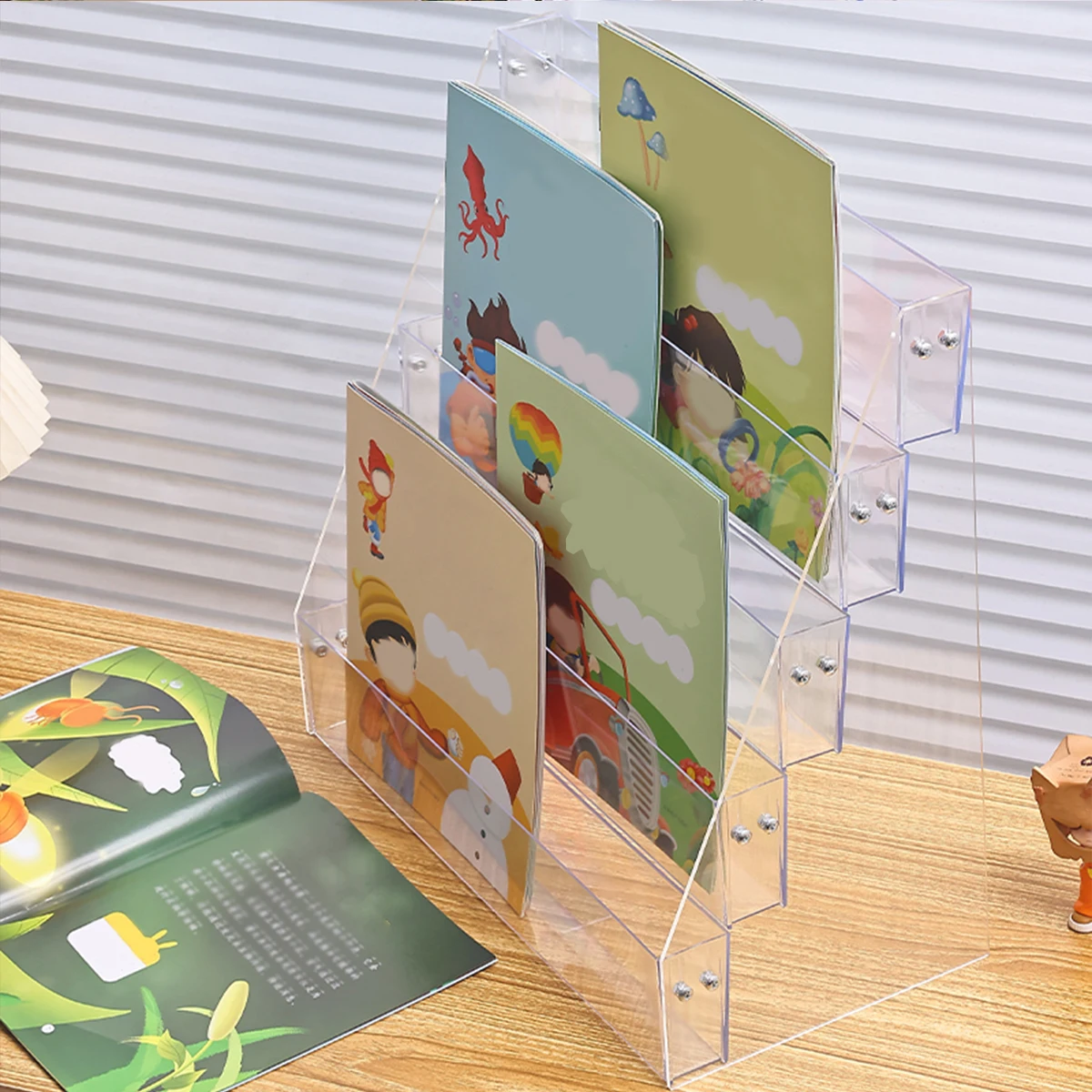 1pc stepped acrylic multi-layer book picture book display storage rack multi-purpose detachable practical bookshelf organizer thumbnail 4