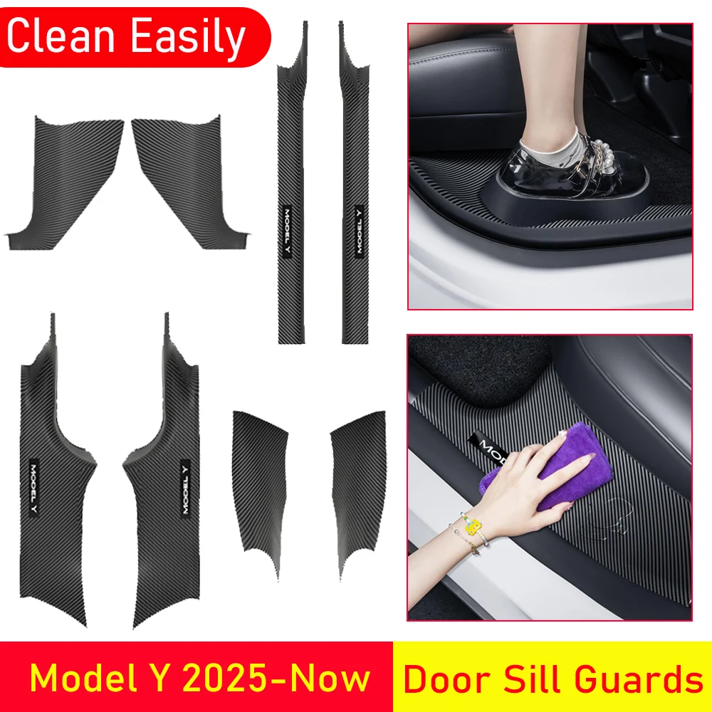 For Tesla Model Y Juniper 2025 2026 Front Rear Door Sill Guard Anti Scratch Dirt Resistant Threshold Strips Interior Accessories