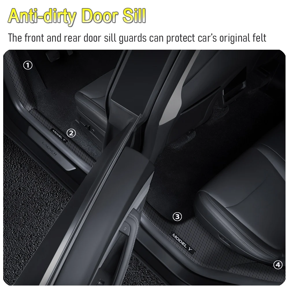 For Tesla Model Y Juniper 2025 2026 Front Rear Door Sill Guard Anti Scratch Dirt Resistant Threshold Strips Interior Accessories thumbnail 4