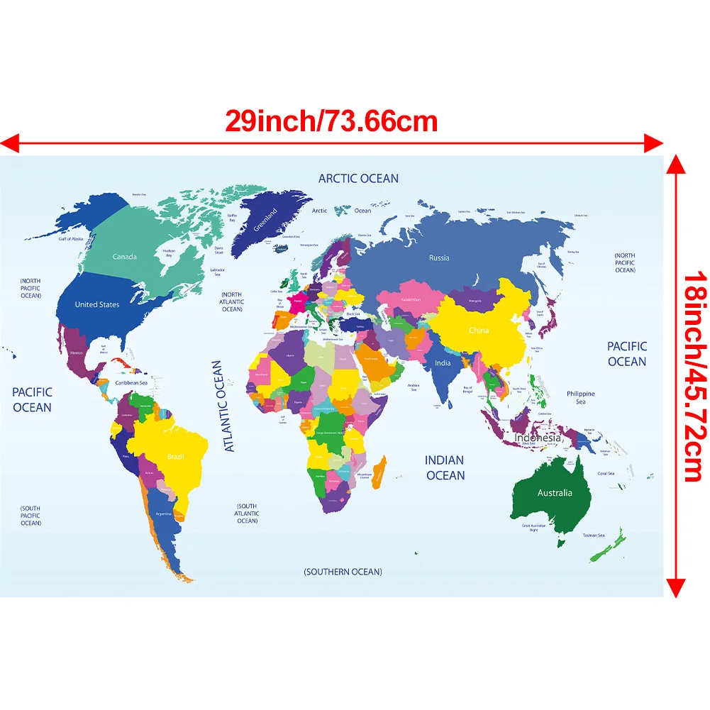 45.72*73.66cm World Map Canvas Decorative Print Painting Office Room Home School Classroom Supplies thumbnail 2
