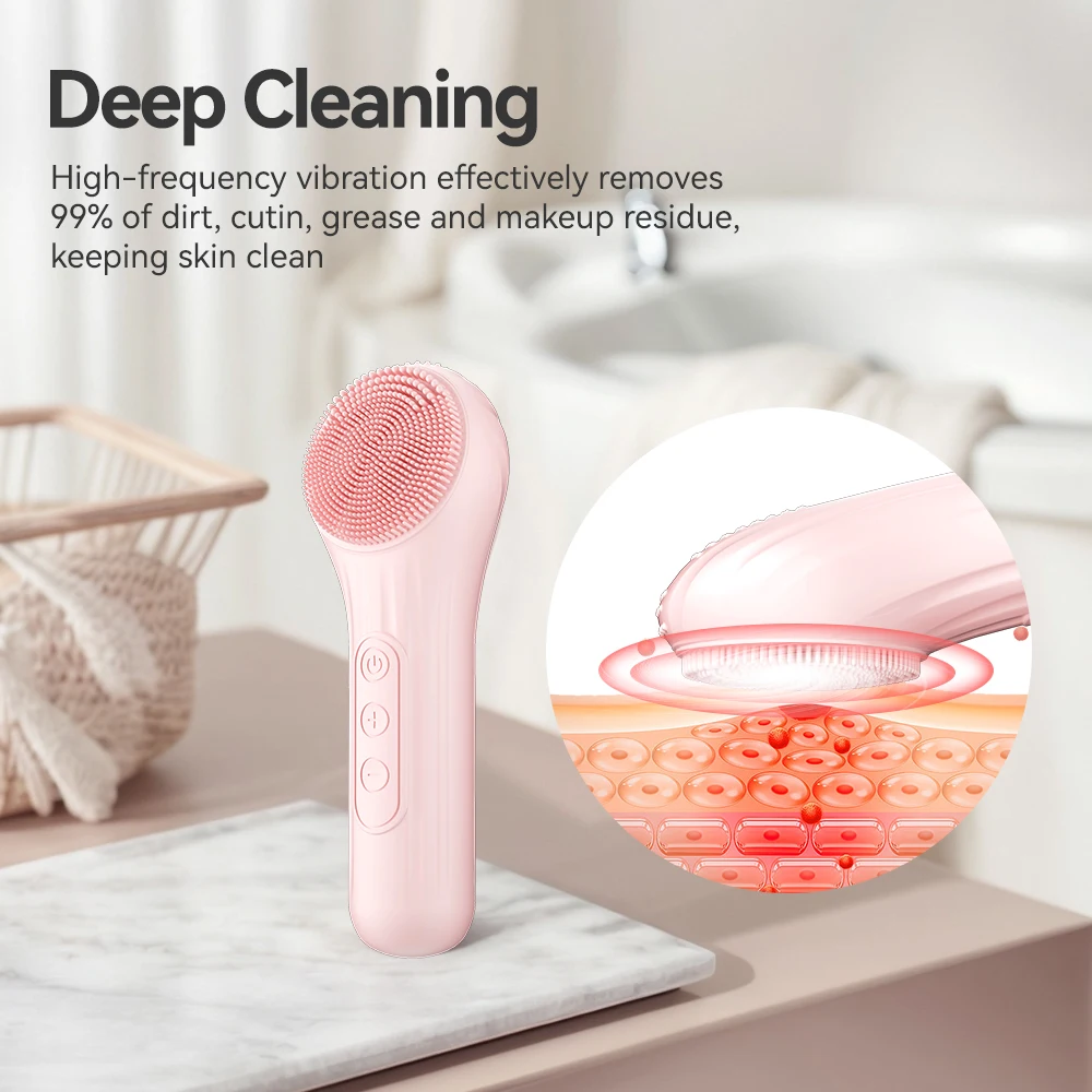 Sonic Waterproof Facial Cleansing Brush Rechargeable Scrubber Exfoliating Vibrating Deep Clean Face Cleaner Skin Care Tool thumbnail 5
