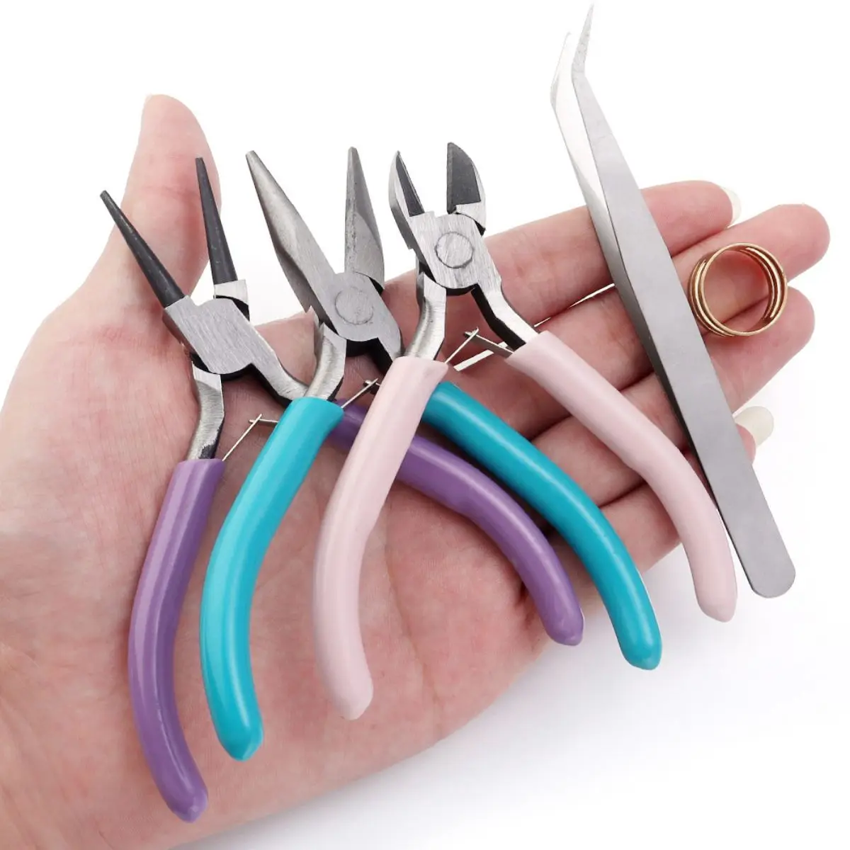 Portable 3pcs Metal Pliers Tool Set Jewelry Making Round Nose Plier Tweezers Kit for Handcrafts Beading Sewing DIY Supplies