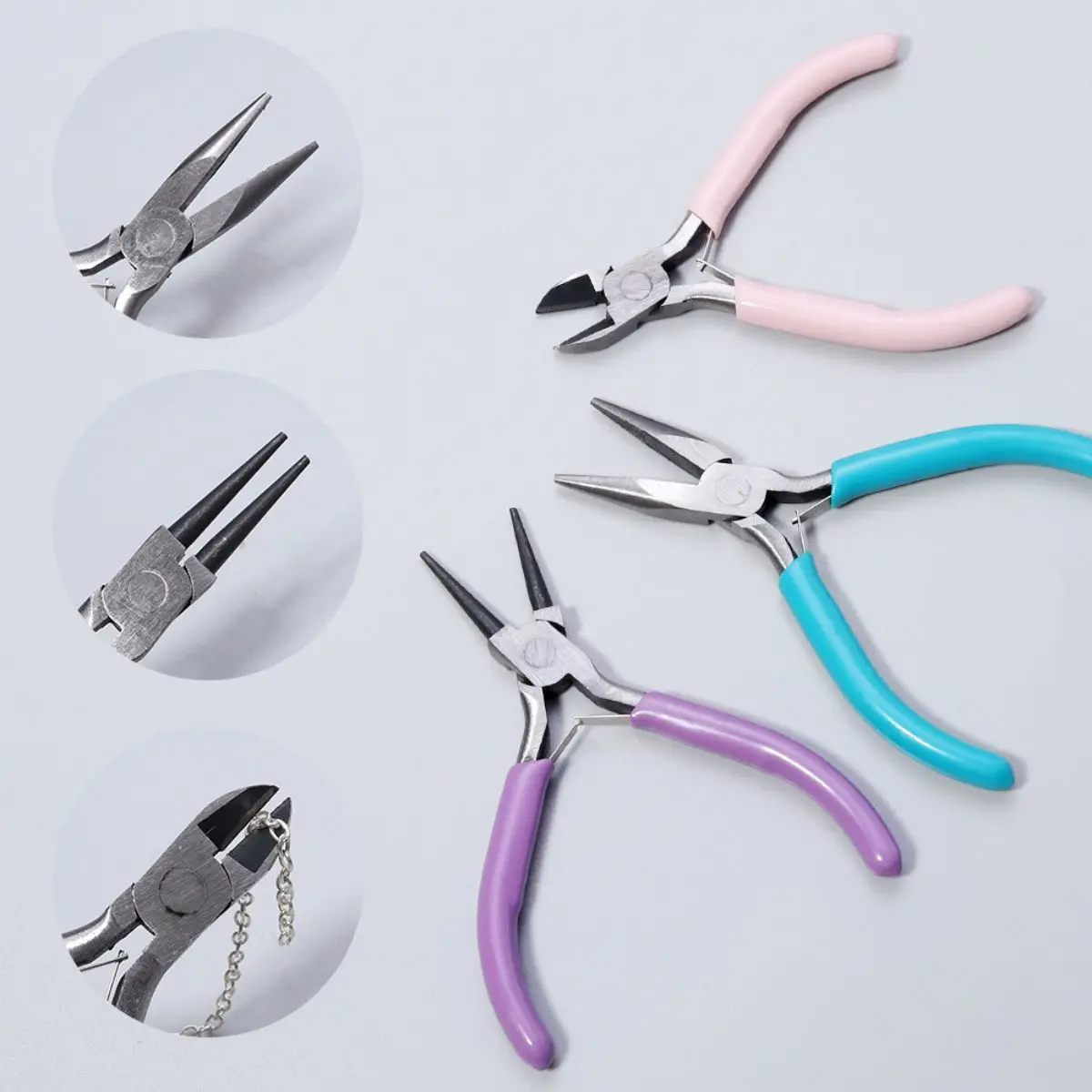 Portable 3pcs Metal Pliers Tool Set Jewelry Making Round Nose Plier Tweezers Kit for Handcrafts Beading Sewing DIY Supplies thumbnail 4