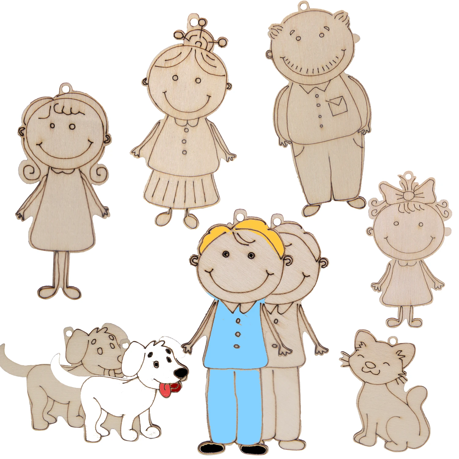 16pcs Wooden Family Member Ornaments Cartoon Figure Unpainted Pendant for Birthday Party Decoration DIY Painting Crafts Supplies thumbnail 6