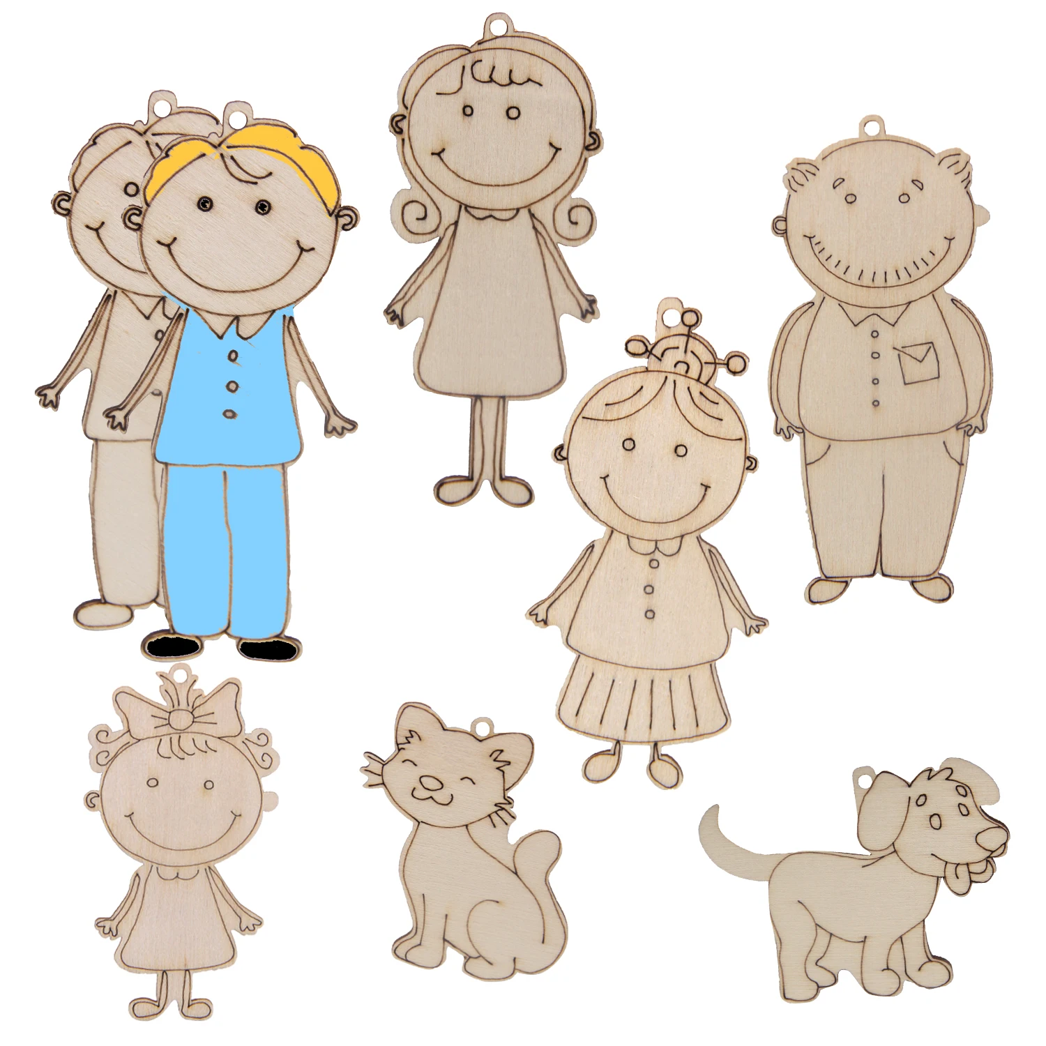16pcs Wooden Family Member Ornaments Cartoon Figure Unpainted Pendant for Birthday Party Decoration DIY Painting Crafts Supplies thumbnail 4