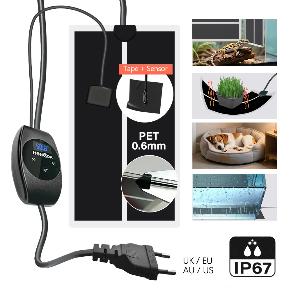5W-45W Adjustable Temperature Control Reptile Heating Mats with Thermal Sensor Probe Waterproof Can Set 0-50°C Pet Heater Pad thumbnail 5