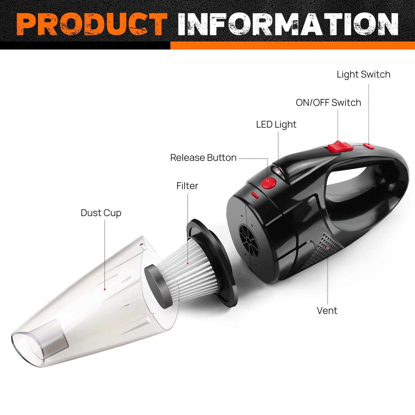 Handheld Vacuum Cleaner Cordless Strong Suction Portable Hand Vacum for Home Car Hoover,Mini Rechargeable with HEPA Filter LED thumbnail 2