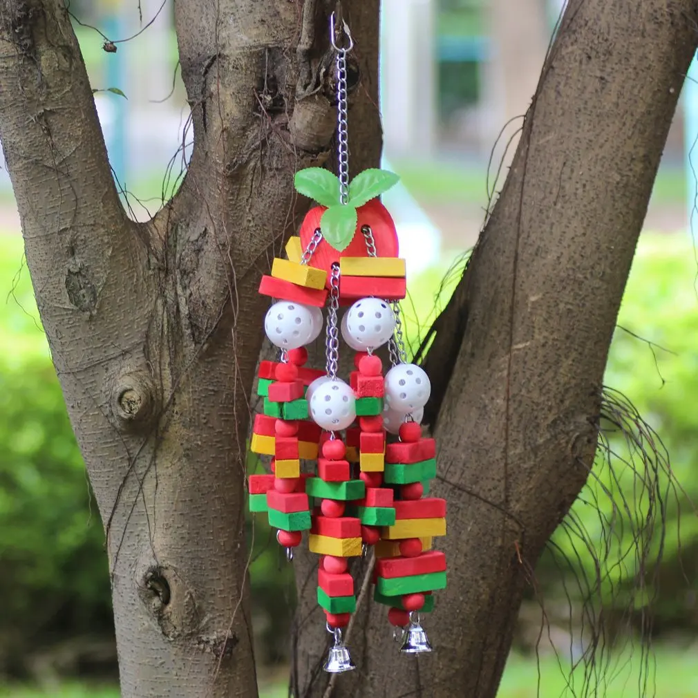 Pet Bird Chewing Toy Colorful Wooden Block Beads Parrot Toy Bite Bridge Bird Tearing Toy Cockatiels Training Hang Swing for Bird thumbnail 2