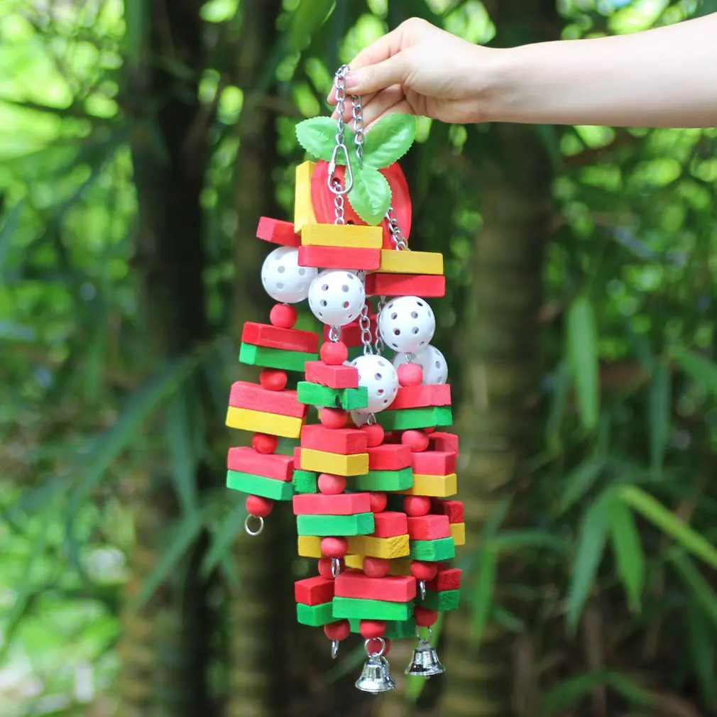 Pet Bird Chewing Toy Colorful Wooden Block Beads Parrot Toy Bite Bridge Bird Tearing Toy Cockatiels Training Hang Swing for Bird thumbnail 5