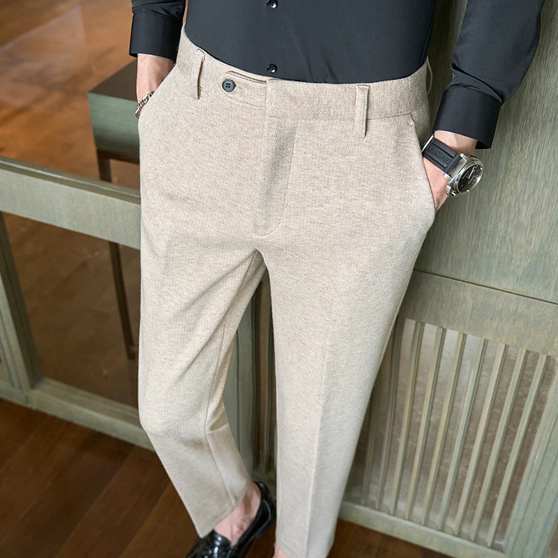 Autumn Winter Men Thick Woolen Cloth Suit Pants Korean Style Fashion Business Casual Male Straight Warm Formal Trousers 28-38 thumbnail 3