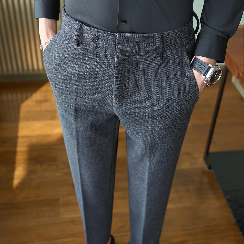Autumn Winter Men Thick Woolen Cloth Suit Pants Korean Style Fashion Business Casual Male Straight Warm Formal Trousers 28-38 thumbnail 2