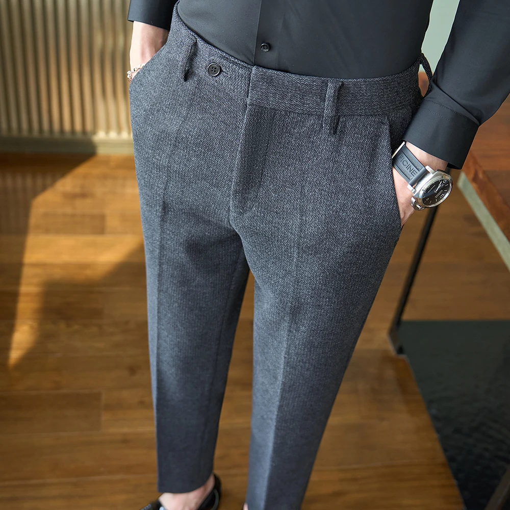 Autumn Winter Men Thick Woolen Cloth Suit Pants Korean Style Fashion Business Casual Male Straight Warm Formal Trousers 28-38 thumbnail 4