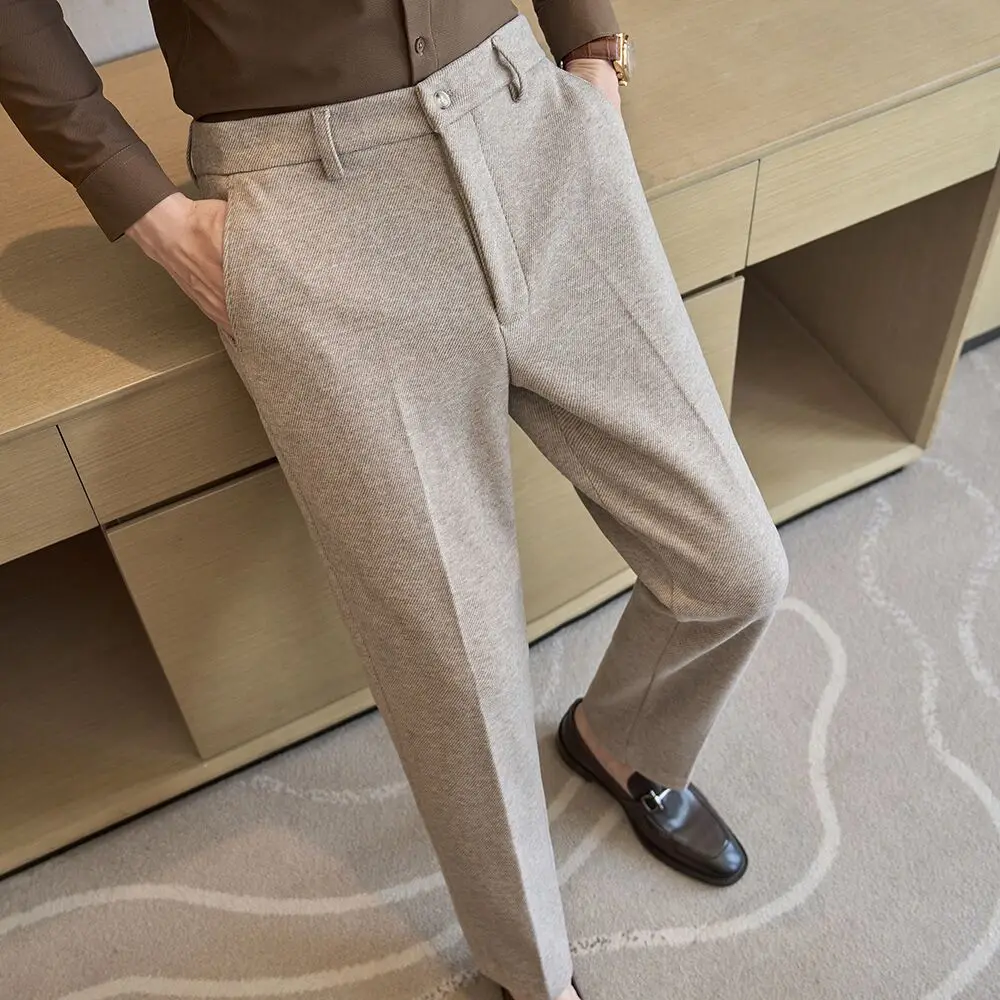 Autumn Winter Men Thick Woolen Cloth Suit Pants Korean Style Fashion Business Casual Male Straight Warm Formal Trousers 28-38 thumbnail 5