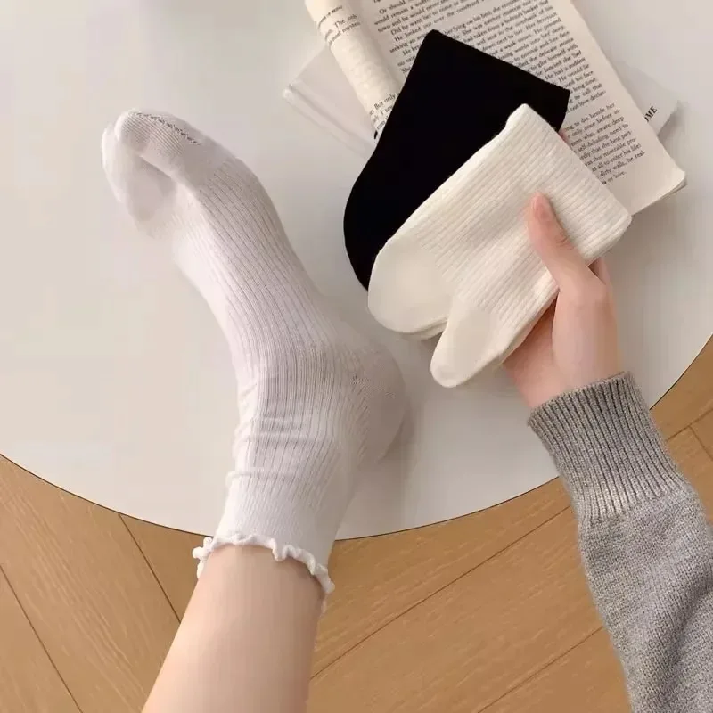 Japanese Ruffled Edge Cotton Split Toe Socks Solid Color Two-Toed Sock Unisex Harajuku Simple Tabi Socks High Elastic Hosiery thumbnail 6