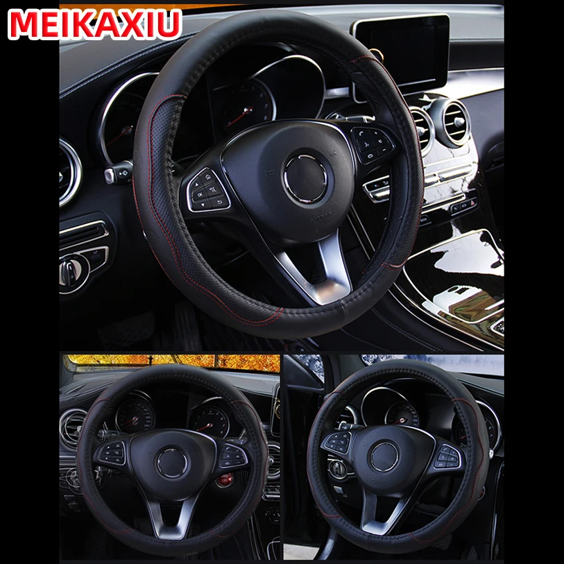 PU fiber leather embossed car has an inner ring steering wheel cover suitable for 14.5 - 15 inch round car decorations. thumbnail 3