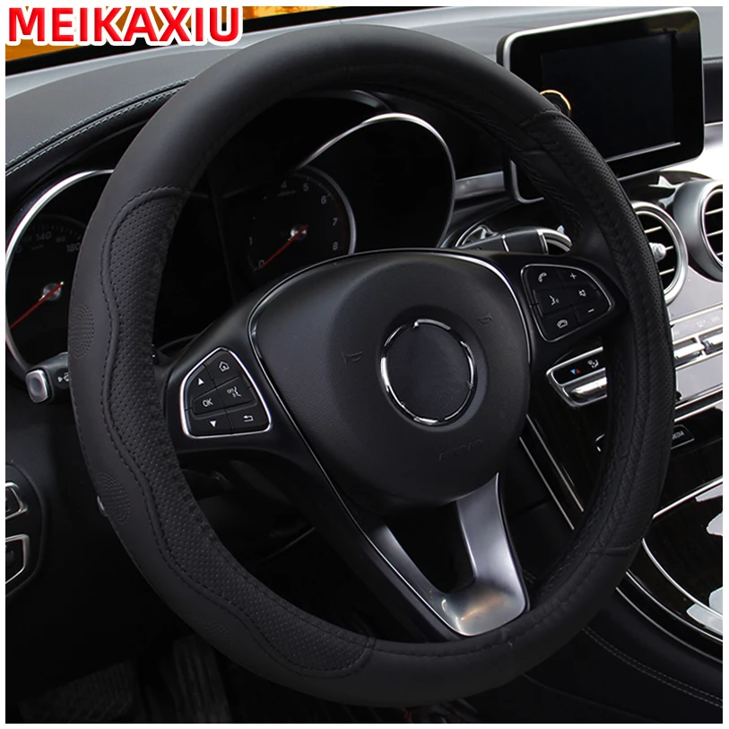 PU fiber leather embossed car has an inner ring steering wheel cover suitable for 14.5 - 15 inch round car decorations. thumbnail 2
