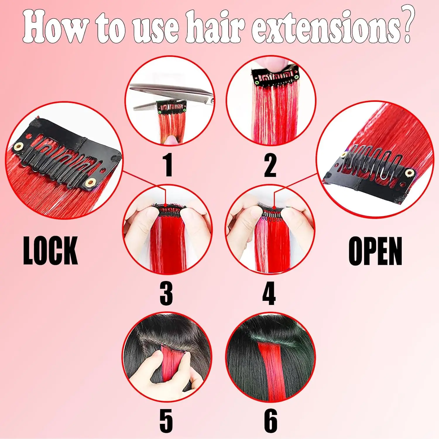 6/12 PCS Hair Extensions Clip, 22in Colored Hair Extensions Party Highlights Long Straight Synthetic Hairpieces for Girls Cospla thumbnail 5