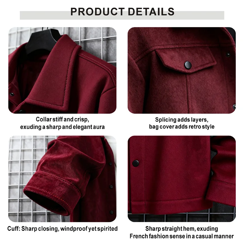 Men's autumn and winter collar wool short jacket, business casual cardigan, chest pocket cover decoration fashionable plus size thumbnail 3