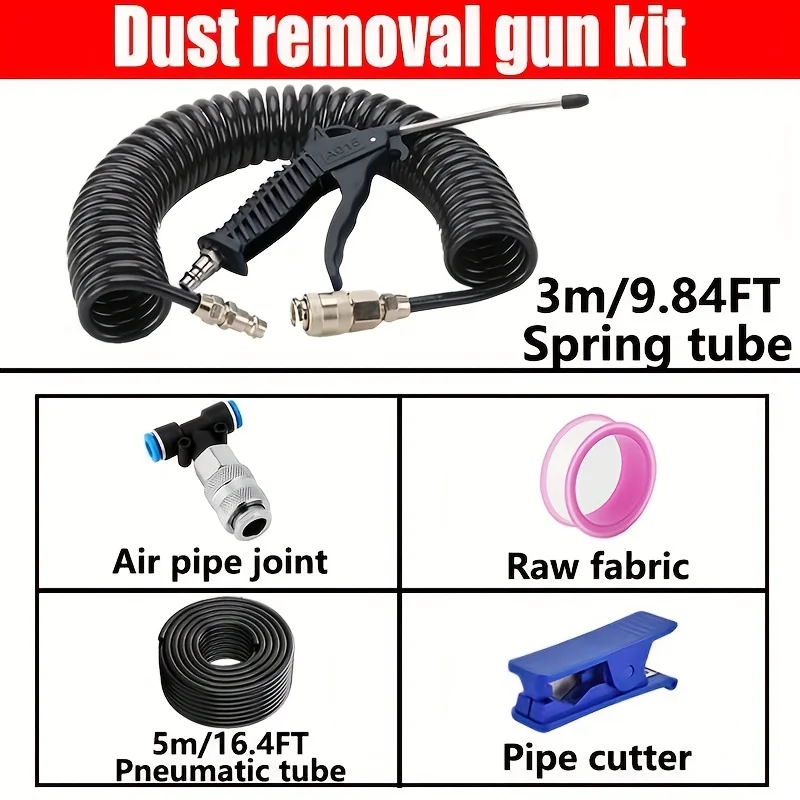 16.4FT Pneumatic Dust Collector Gun Set 5.5mm Steel Nozzle Spring Hose Combination for DIY Pneumatic Equipment Cleaning thumbnail 2