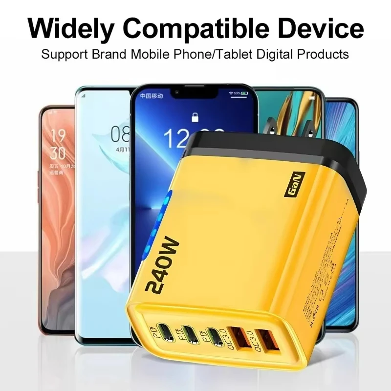 5 in 1 GaN Desktop Charger 240W Fast Charging Adapter For iPhone 17 16 15Pro Samsung 10A USB To Type C Cable 3PD 2USB Charger thumbnail 4