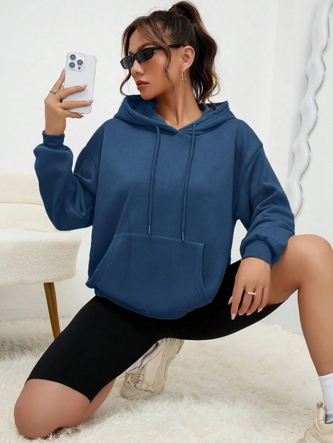 Solid Color Autumn Y2K Hoody Womens Fashion Plus Size Pullover Casual Pocket Hoodies Multicolor Fleece Unisex Women Streetwear thumbnail 3