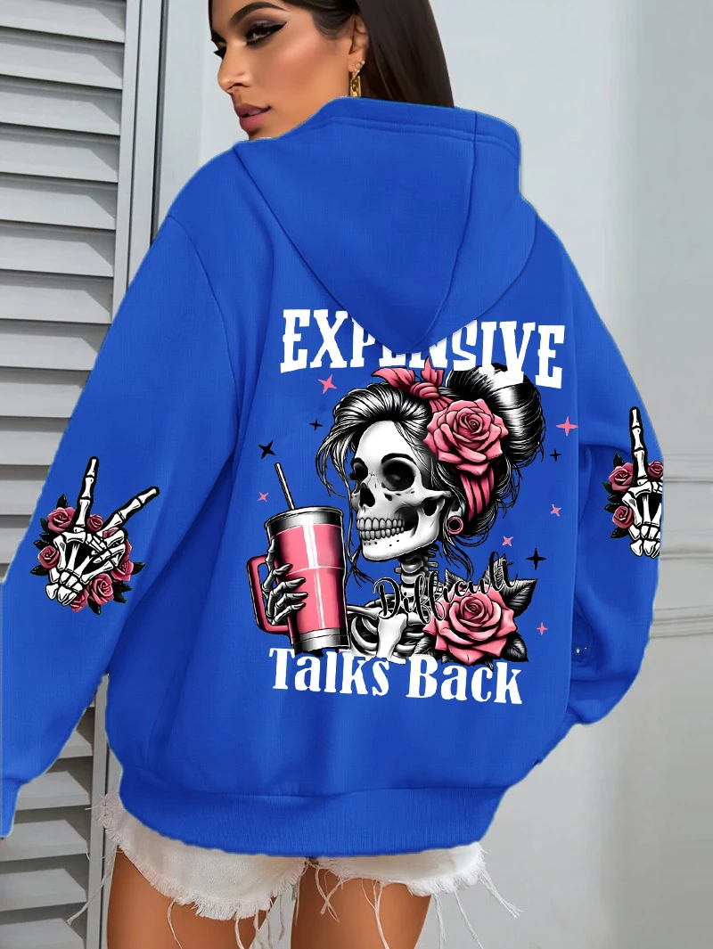 Expensive Talks Back Funny Printing Womens Plus Size Hoodie Multicolor Pullovers Fleece Autumn Sportswear Casual Pocket Hoody thumbnail 3