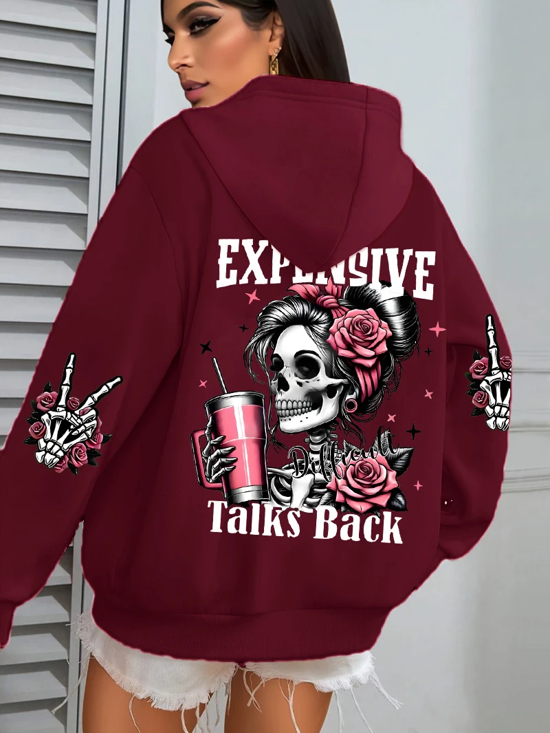 Expensive Talks Back Funny Printing Womens Plus Size Hoodie Multicolor Pullovers Fleece Autumn Sportswear Casual Pocket Hoody thumbnail 2